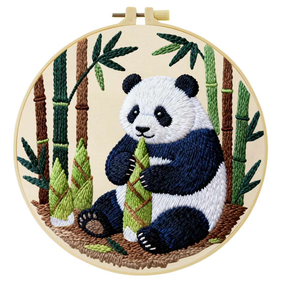 Cute Panda Bamboo Embroidery Kit – Adorable Panda Bear Needlepoint Pattern with Forest Bamboo Scene for Animal Lovers
