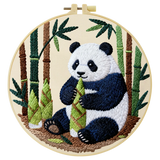 Cute Panda Bamboo Embroidery Kit – Adorable Panda Bear Needlepoint Pattern with Forest Bamboo Scene for Animal Lovers