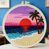 Tropical Sunset Beach Punch Needle Wall Art – Handmade Embroidery Hoop Decor for Nursery & Cozy Roo