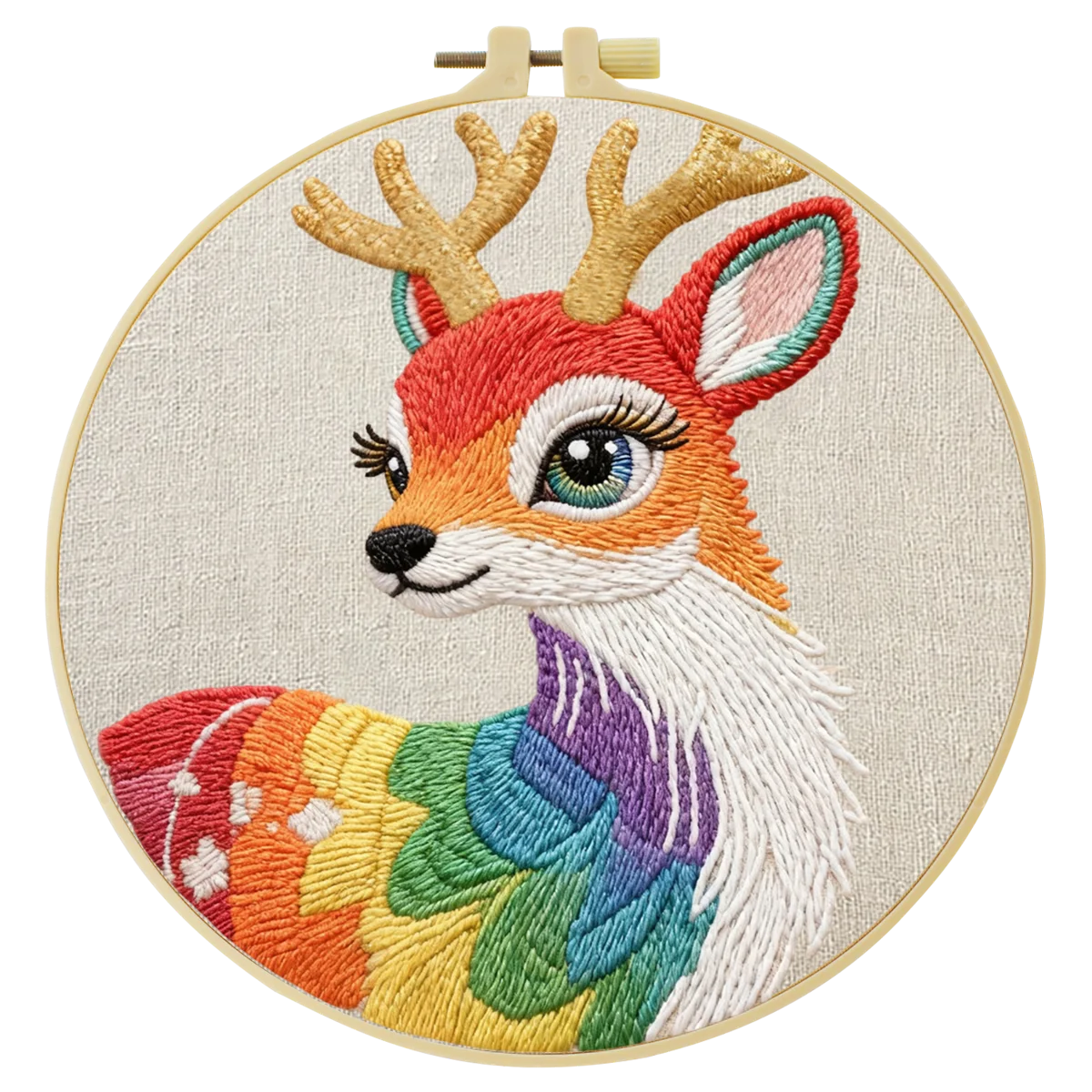 Colorful Deer Embroidery Starter Kit – DIY Woodland Animal Sewing Art Set for Beginners