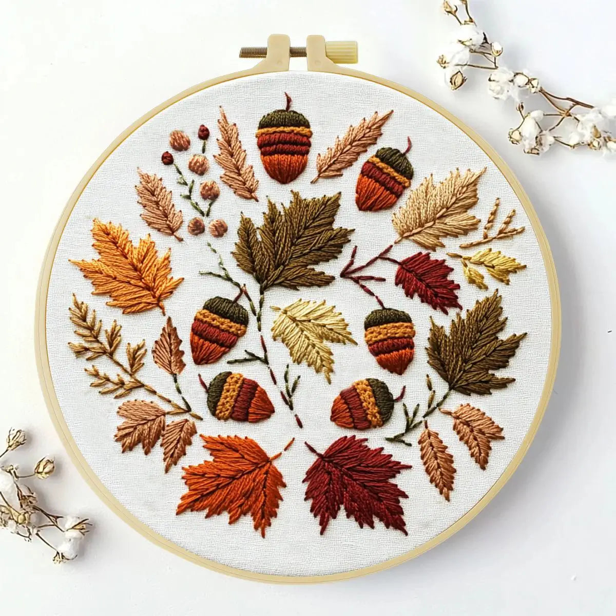 Autumn Leaves Embroidery Kit for Beginners – DIY Fall Hand Embroidery Hoop Set