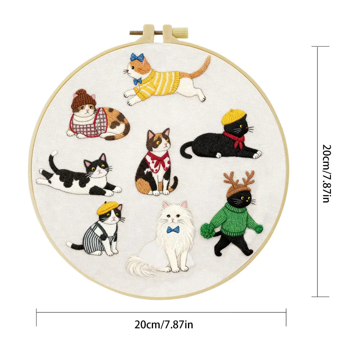 Cute Fashion Cats Embroidery Kit – Kawaii DIY Hand Embroidery Hoop Art Set for Cat Lovers