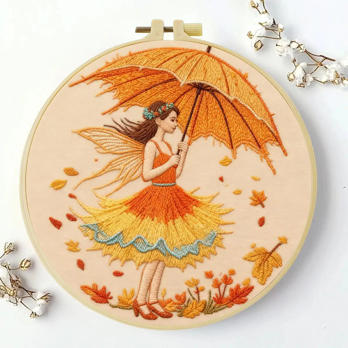 Autumn Fairy Embroidery Kit – Whimsical Fall DIY Hand Embroidery Hoop Art Set