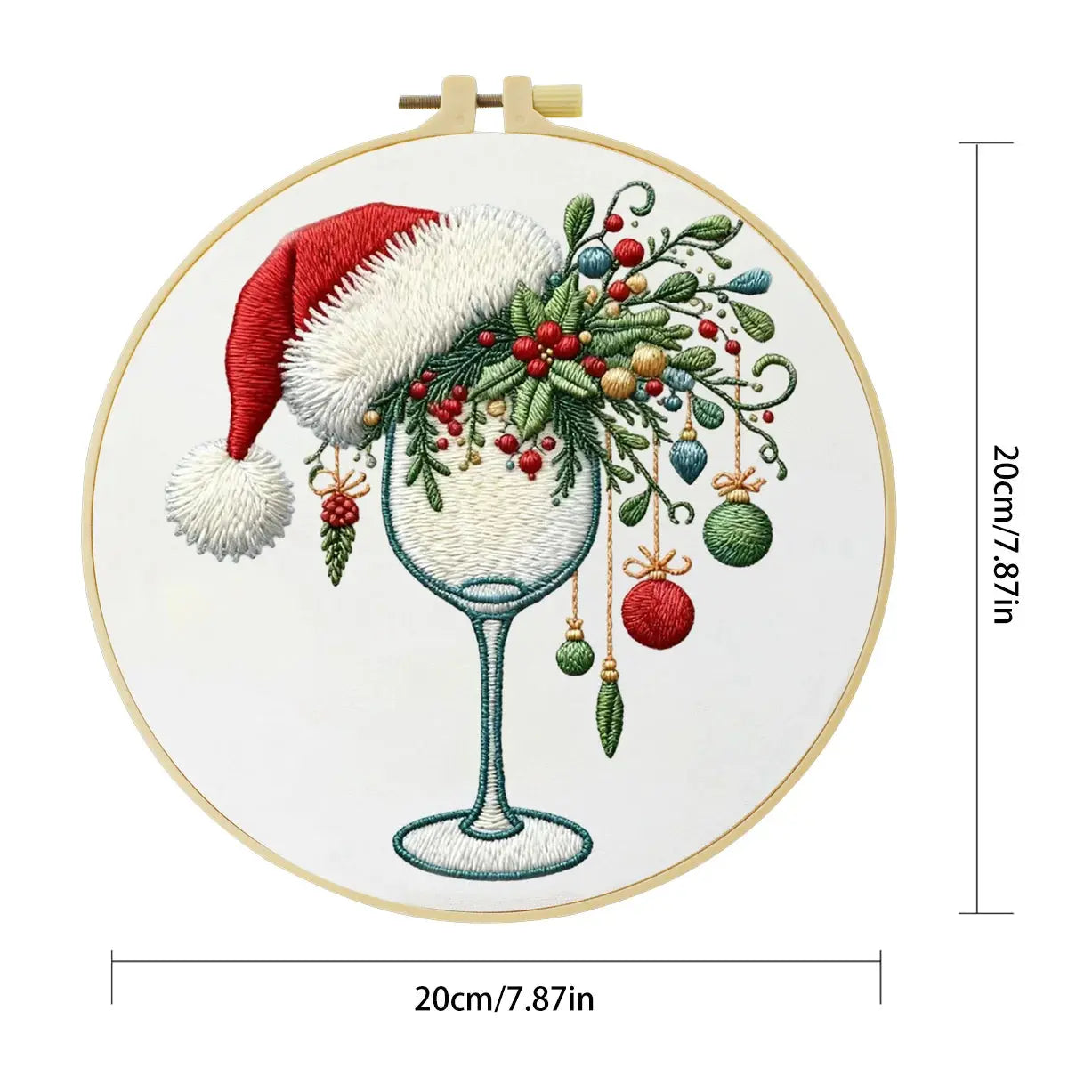 Christmas Wine Glass Embroidery DIY Kit – Festive Holiday Beginner Stitching Kit with Hoop, Pattern & Threads The Stichers Heavane