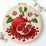 Pomegranate Embroidery Kit for Beginners – DIY Floral Fruit Hand Embroidery Hoop Set Kits For Stitchers