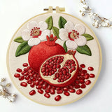 Pomegranate Embroidery Kit for Beginners – DIY Floral Fruit Hand Embroidery Hoop Set