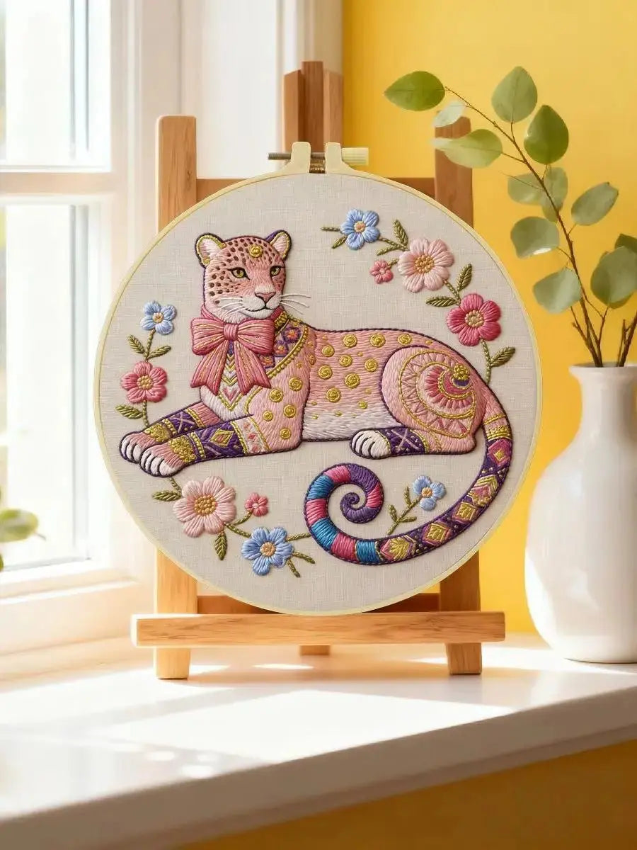 Blush Leopard Embroidery Kit Kits For Stitchers