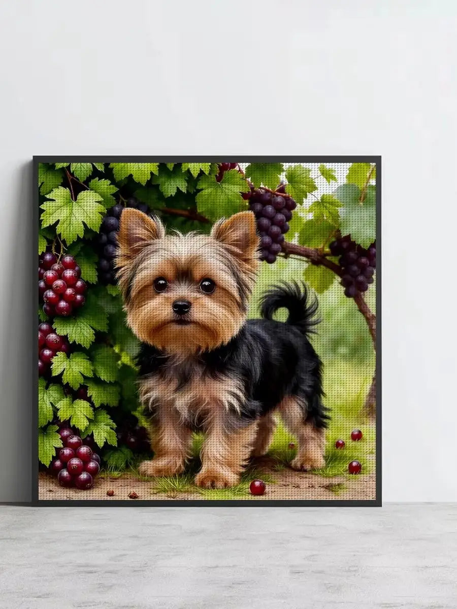 Yorkie Among Vineyard Grapes Cross Stitch Kit 🍇🐶💜✨