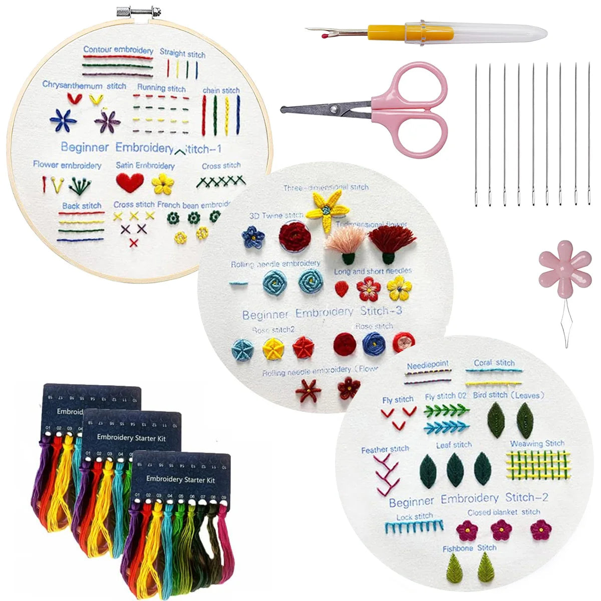 3-Piece Beginner Embroidery Technique Kit Kits For Stitchers