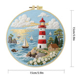 Coastal Lighthouse Embroidery Kit – Nautical Ocean Seascape DIY Needlepoint Hoop Art Beach House Decor Craft Gift for Adults Kits For Stitchers