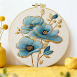 Blue Floral Embroidery Kit – DIY Elegant Flower Hoop Art for Beginners & Craft Lovers