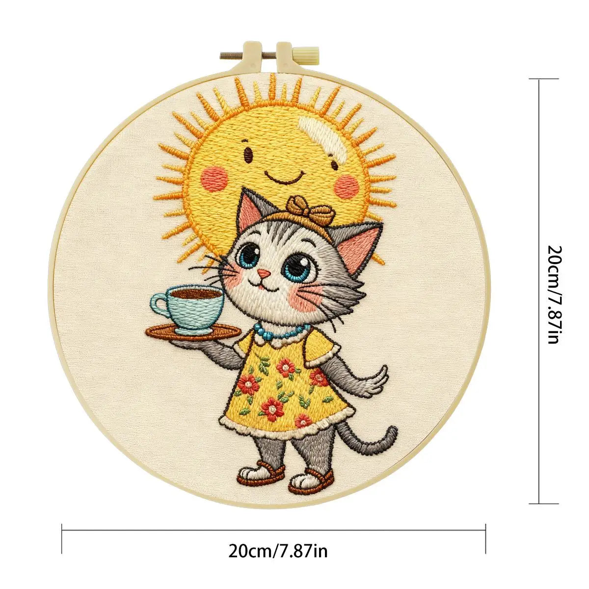 Cute Cat Tea Party Embroidery Kit – Kawaii Sunshine DIY Hand Embroidery Hoop Art Set