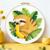 Cute Sloth Embroidery Kit with Banana – Tropical Animal DIY Hand Embroidery Hoop Art, Jungle Nursery Wall Decor Craft Kit