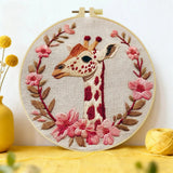 Giraffe Embroidery DIY Kit – Floral Animal Beginner Stitching Kit with Hoop, Pattern & Threads The Stichers Heavane