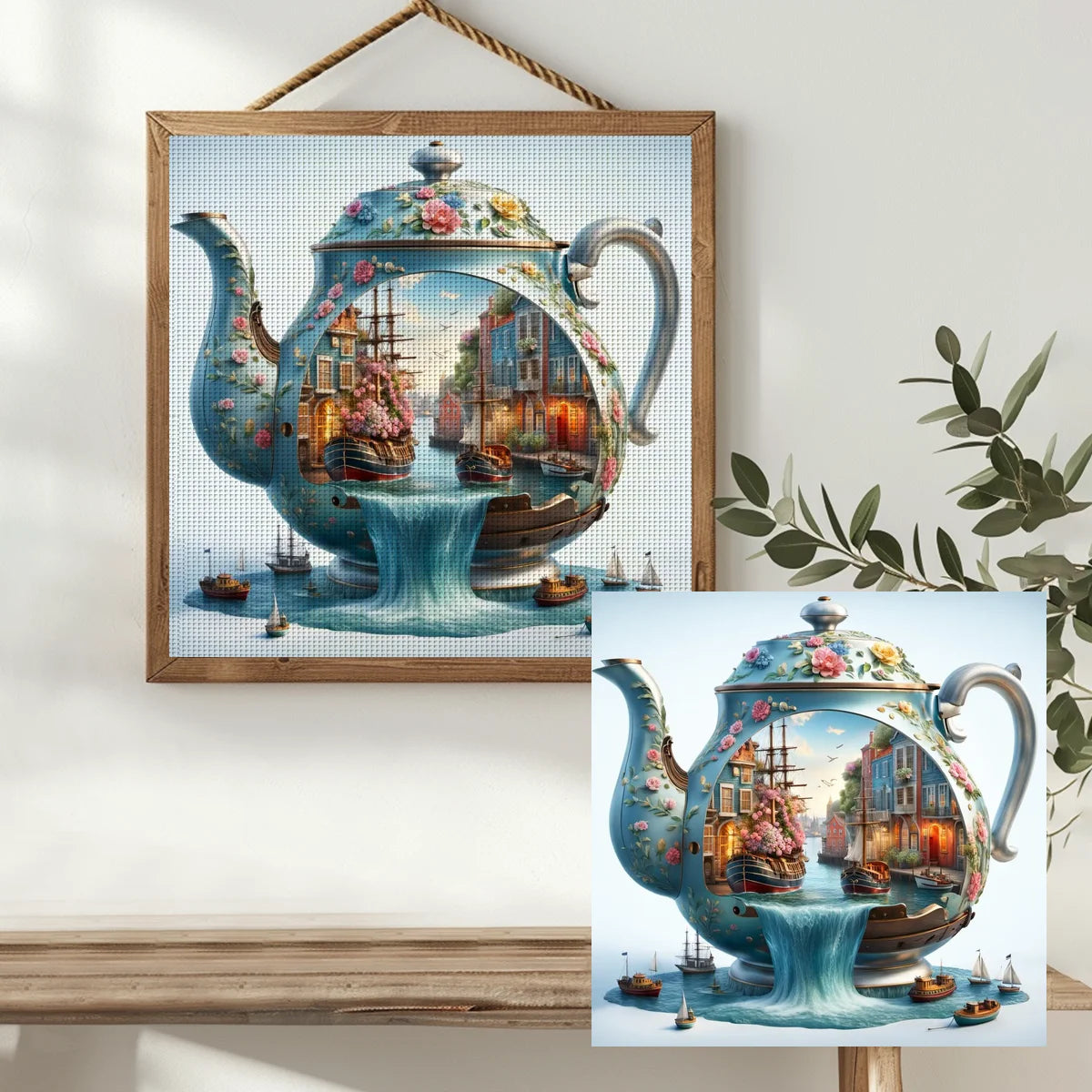 Enchanted Harbor Teapot Cross Stitch Kit ☕⛵🌸🏘️✨