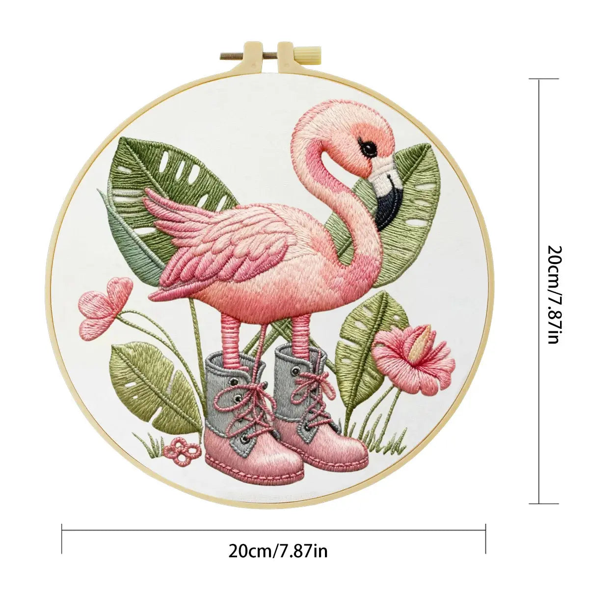 Pink Flamingo Embroidery Kit – Tropical Bird DIY Sewing Craft, Cute Summer Hoop Wall Art Decor Kits For Stitchers