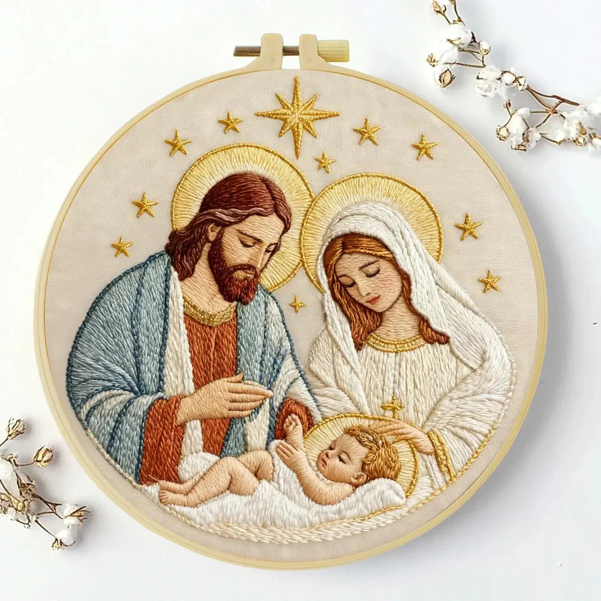 Holy Family Nativity Embroidery Kit – Jesus Mary Joseph Religious DIY Hand Embroidery Hoop Art, Christian Christmas Wall Decor Craft Kits For Stitchers