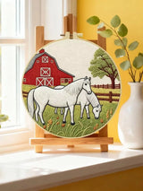 Farm Horse Embroidery Kit – Rustic Barn DIY Hand Embroidery Hoop Art Set
