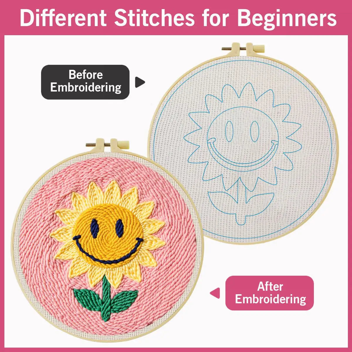 Smiley Sunflower Punch Needle Wall Art – Handmade Embroidery Hoop Decor for Nursery & Cozy Rooms
