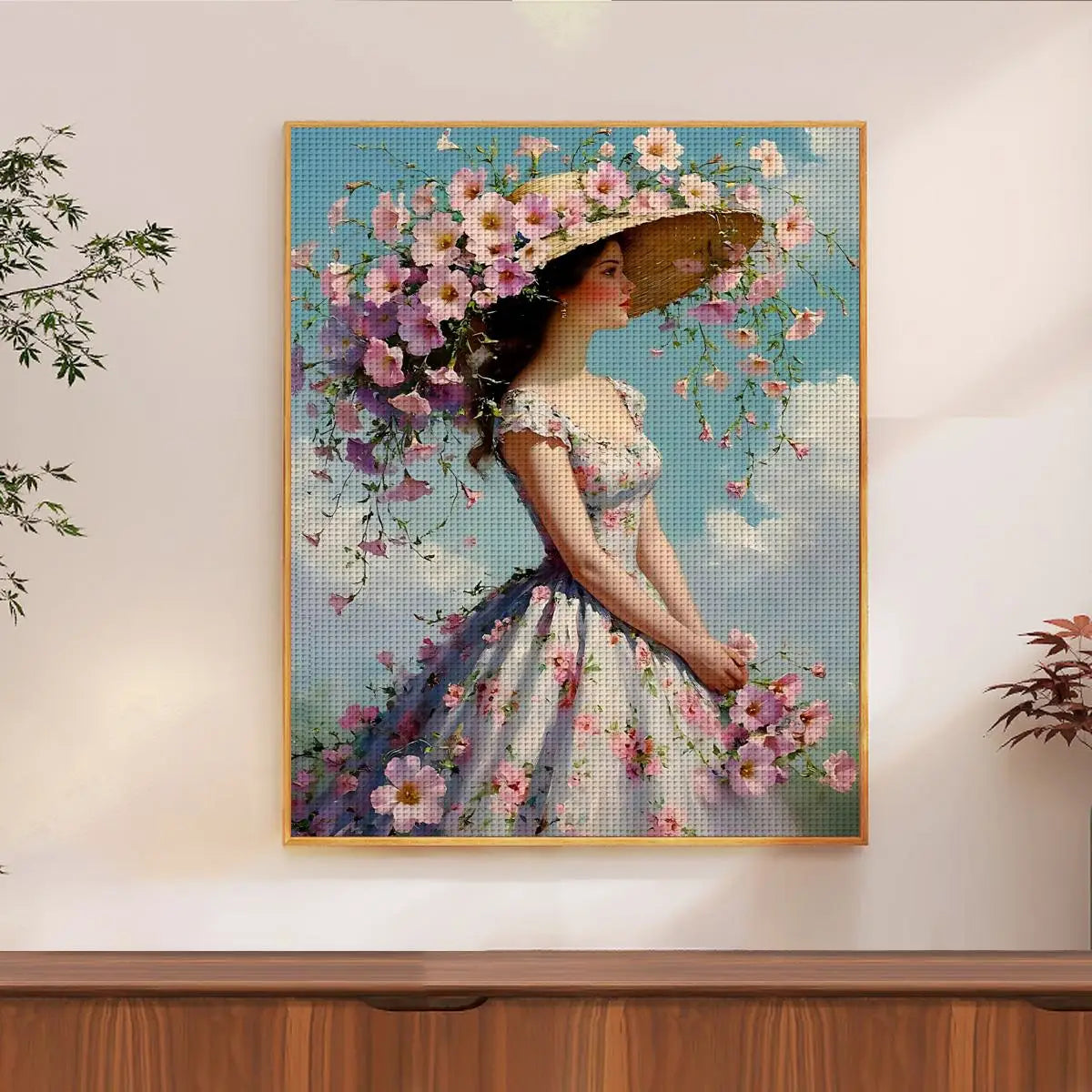 Floral Hat Lady Cross Stitch Kit ๐ธ๐๐งต