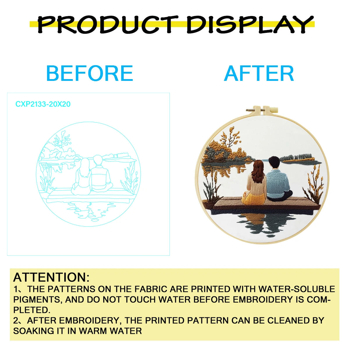 Romantic Lakeside Couple Embroidery Kit – Sunset Dock Love Scene Needlepoint Pattern for Couples & Anniversary Gifts