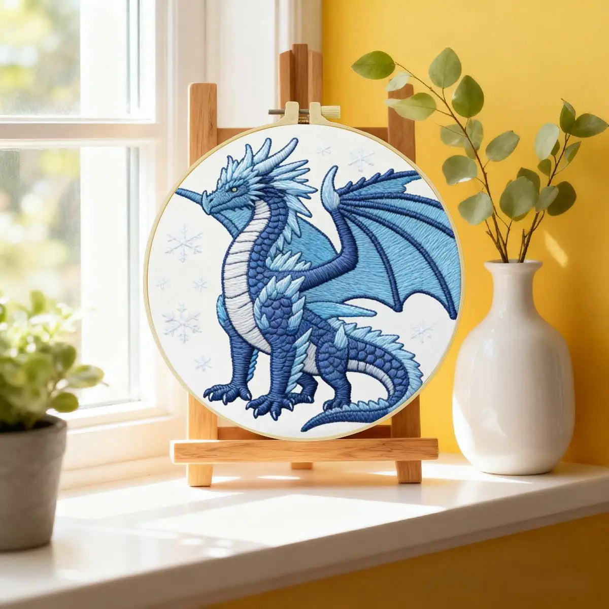 Ice Dragon Embroidery Kit for Beginners – DIY Fantasy Hand Embroidery Hoop Set
