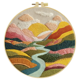 Colorful Mountain Landscape Embroidery Kit – Modern Sunset Valley DIY Hand Stitch Art with Hoop & Threads 🌄🧵