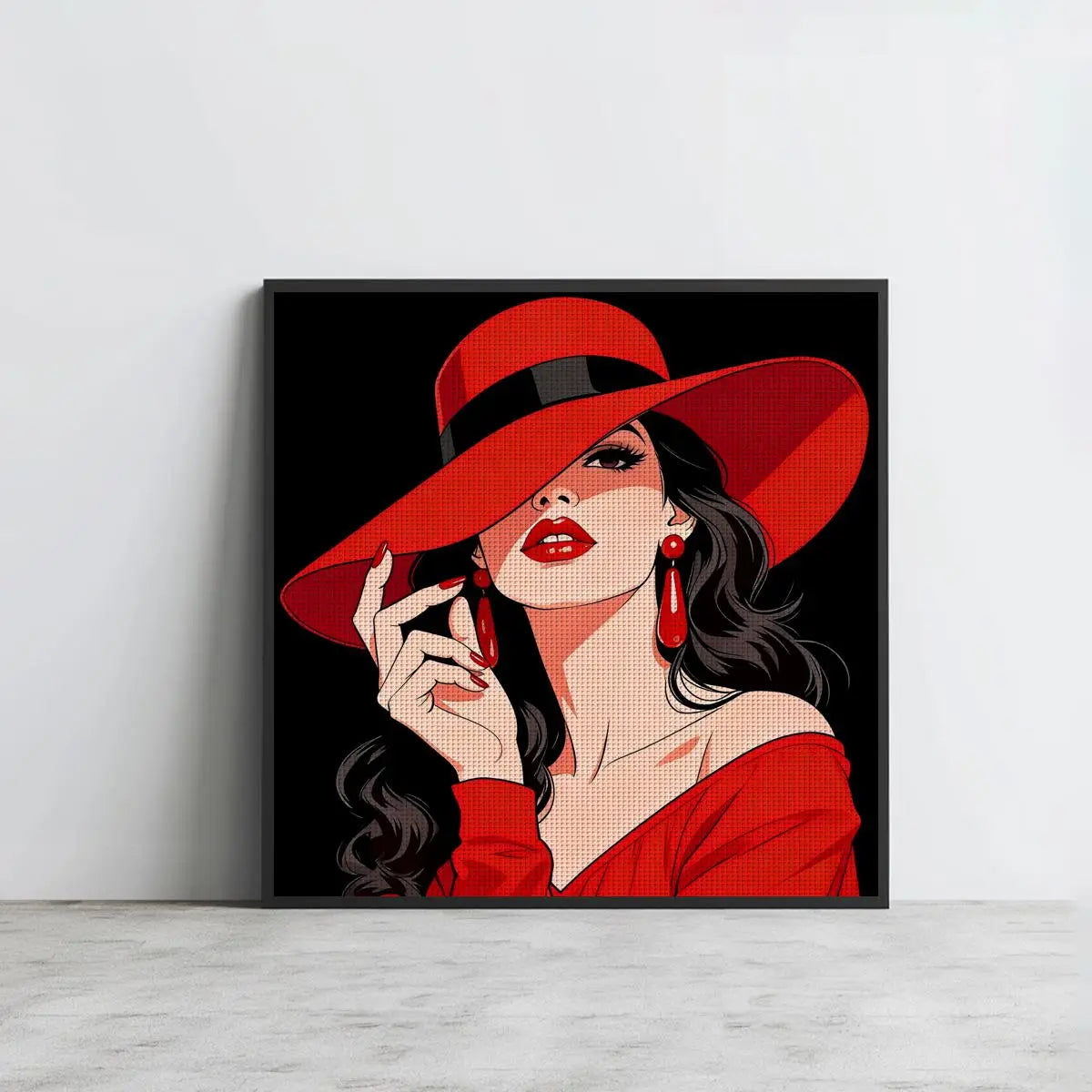 Lady in Red Elegance Cross Stitch Kit ❤️👒✨🖤