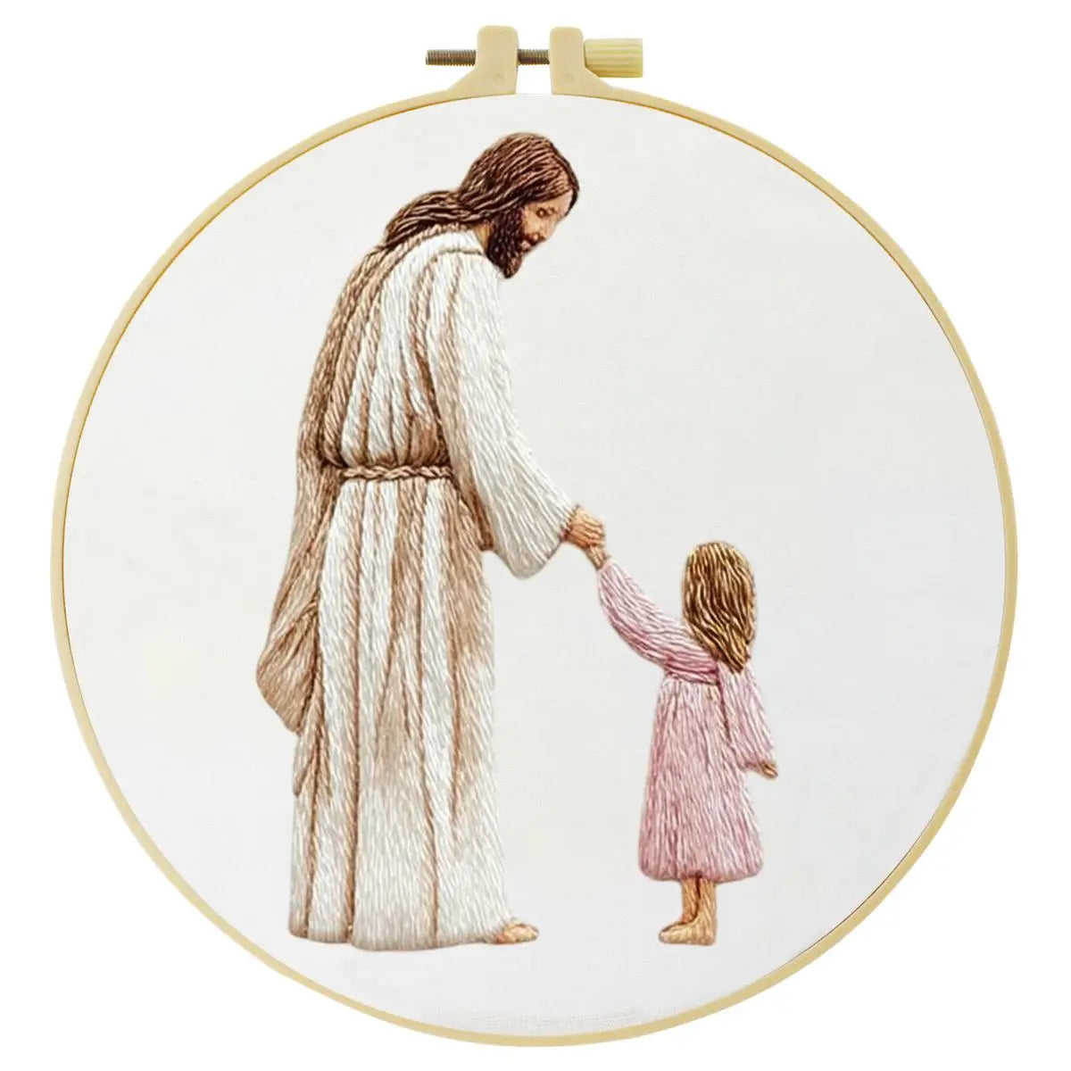 Jesus Holding Child Embroidery Kit – Minimalist Christian Needlepoint Pattern with Faith Inspired Religious Wall Art Decor