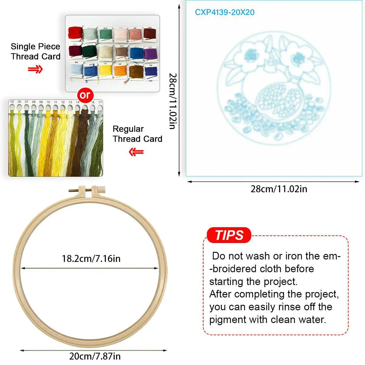 Pomegranate Embroidery Kit for Beginners – DIY Floral Fruit Hand Embroidery Hoop Set