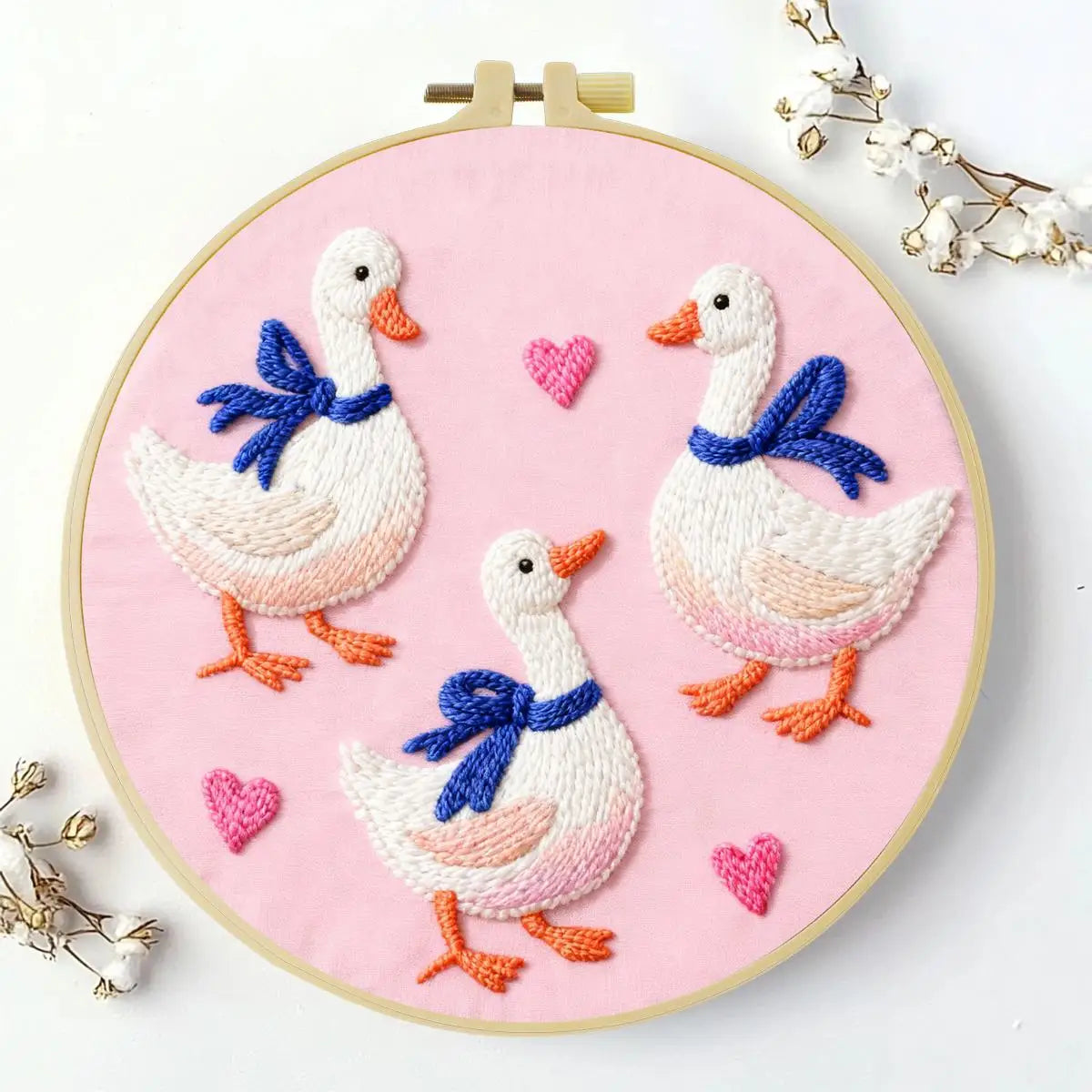 Cute Goose Family Embroidery Kit – DIY Animal Hoop Art for Beginners & Kids Craft Lovers