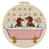 Dachshund Bath Time Embroidery Kit – Cute Sausage Dog DIY Hand Embroidery Hoop Art Set 🛁🐾 Kits For Stitchers