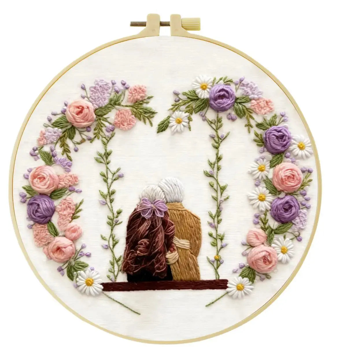 Grandma & Granddaughter Embroidery Kit for Beginners – DIY Floral Hand Embroidery Hoop Set Kits For Stitchers