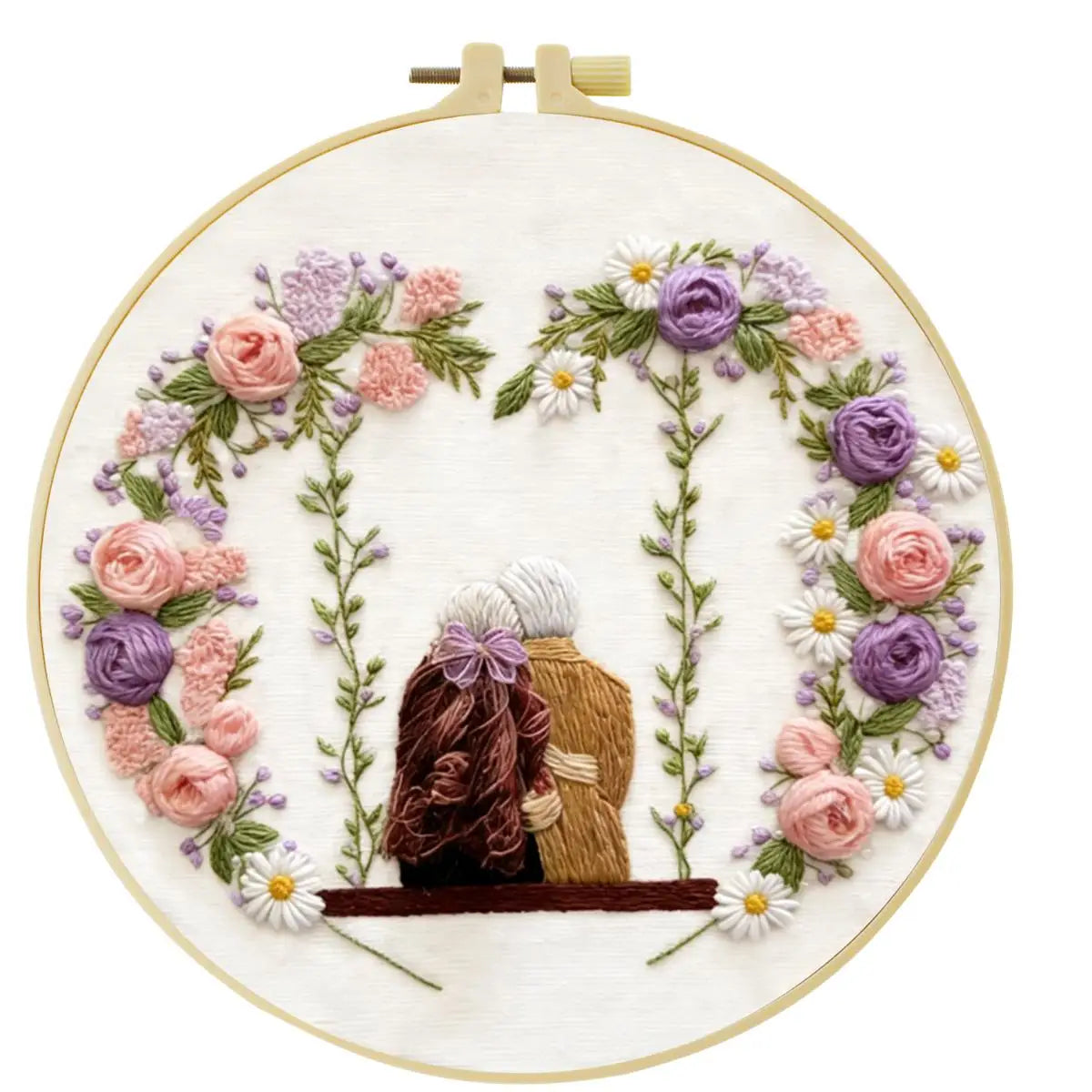 Grandma & Granddaughter Embroidery Kit for Beginners – DIY Floral Hand Embroidery Hoop Set
