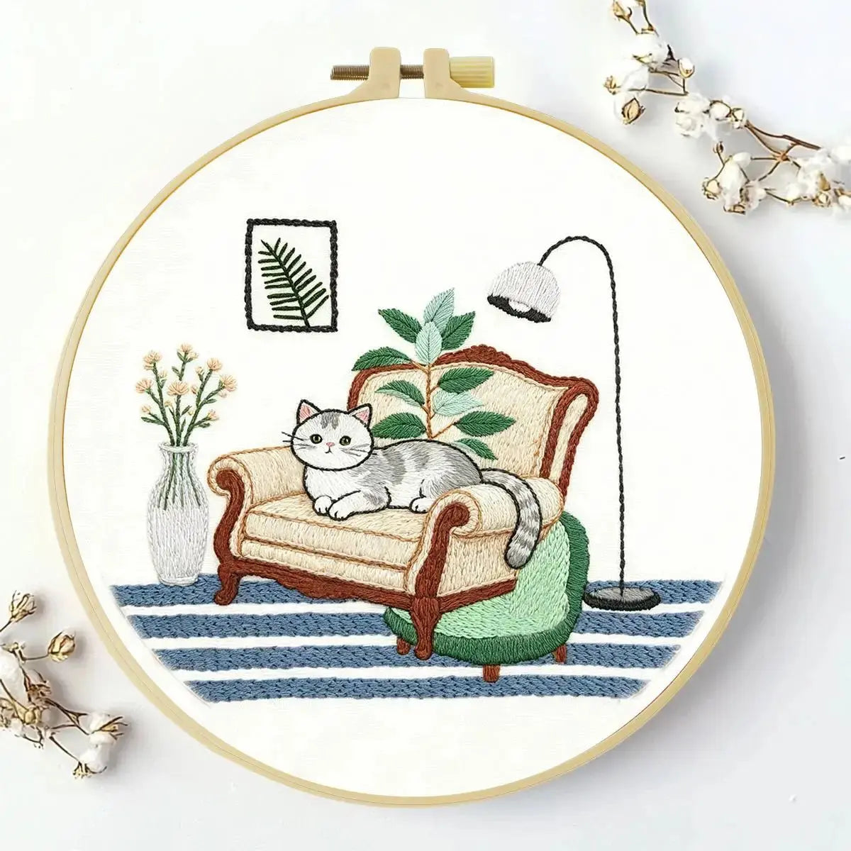 Cozy Cat Armchair Embroidery Kit Kits For Stitchers