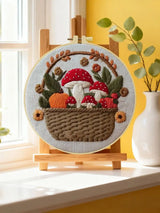 Hand-Embroidered Mushroom Basket Wall Art – Woodland Hoop Decor