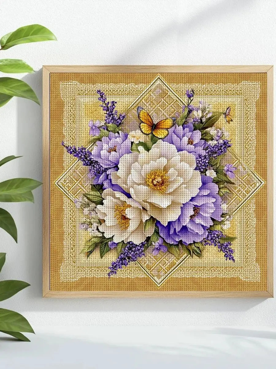 Elegant Peony & Butterfly Floral Cross Stitch Kit 🦋🌸