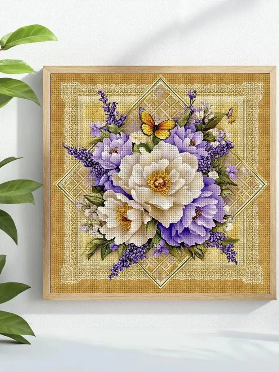 Elegant Peony & Butterfly Floral Cross Stitch Kit 🦋🌸 Kits For Stitchers