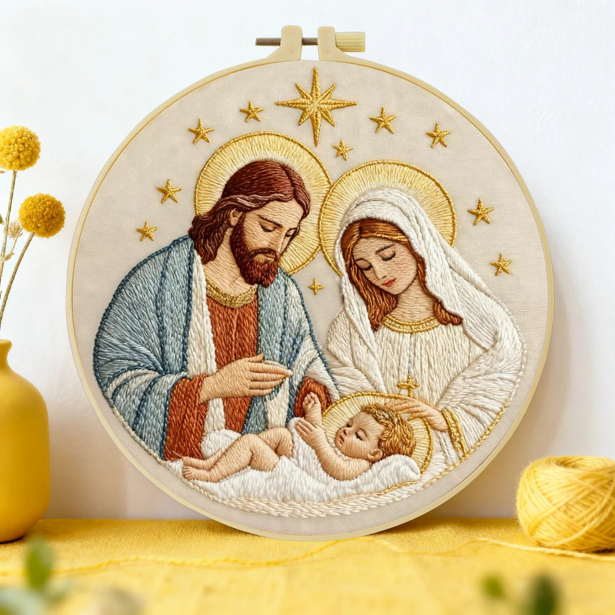 Holy Family Nativity Embroidery Kit – Jesus Mary Joseph Religious DIY Hand Embroidery Hoop Art, Christian Christmas Wall Decor Craft Kits For Stitchers