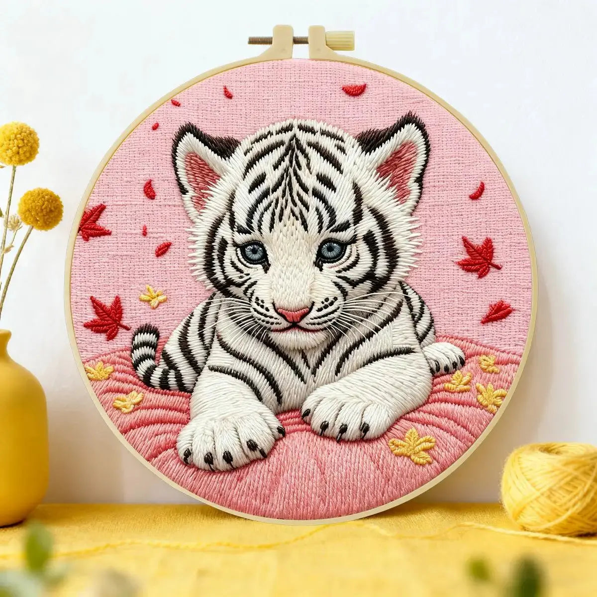 Snow White Tiger Cub Embroidery Kit 🐯🤍🌸 Kits For Stitchers