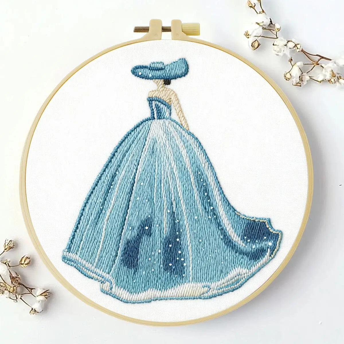Elegant Blue Princess Dress Embroidery Kit – Fairytale DIY Hand Embroidery Hoop Art Set