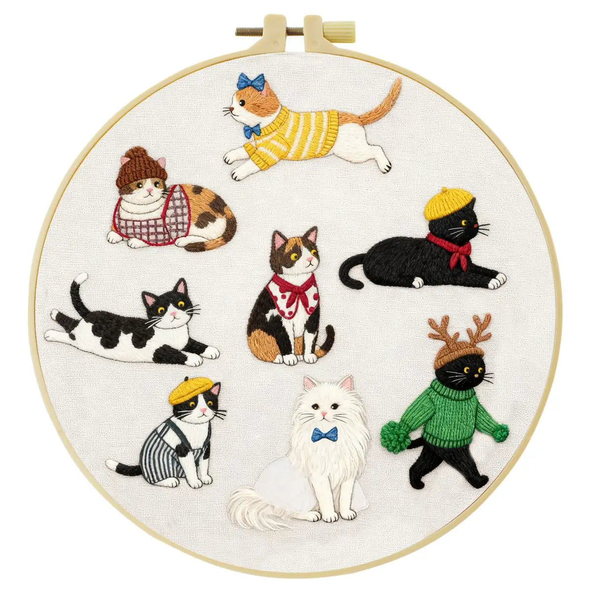 Cute Fashion Cats Embroidery Kit – Kawaii DIY Hand Embroidery Hoop Art Set for Cat Lovers