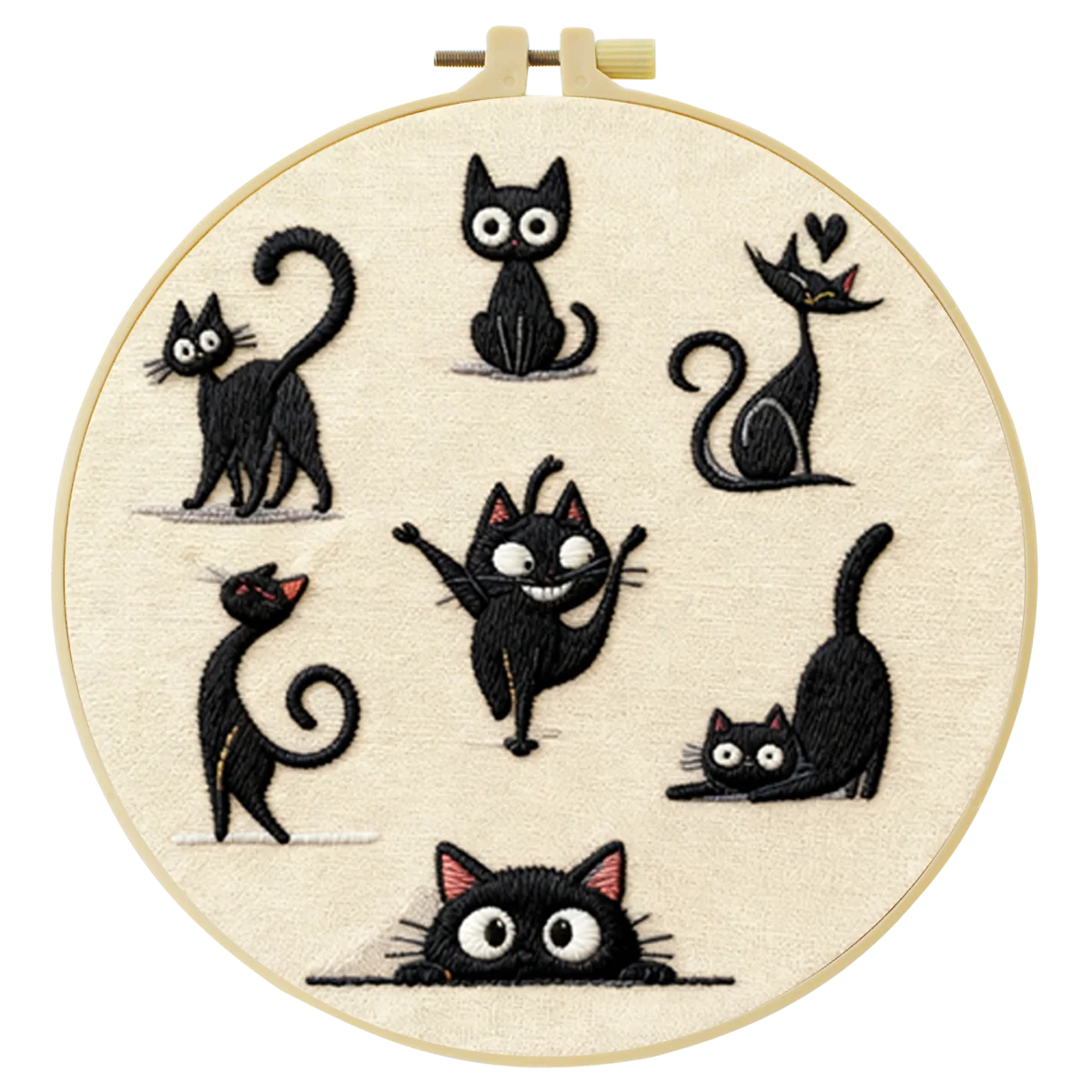 Cute Black Cat Collection Embroidery Starter Kit DIY – Beginner Cartoon Animal Hand Embroidery Kit