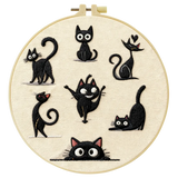 Cute Black Cat Collection Embroidery Starter Kit DIY – Beginner Cartoon Animal Hand Embroidery Kit Kits For Stitchers