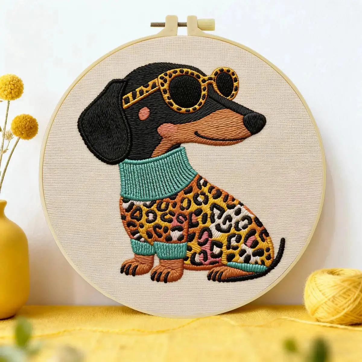 Leopard Chic Dachshund Embroidery Kit Kits For Stitchers