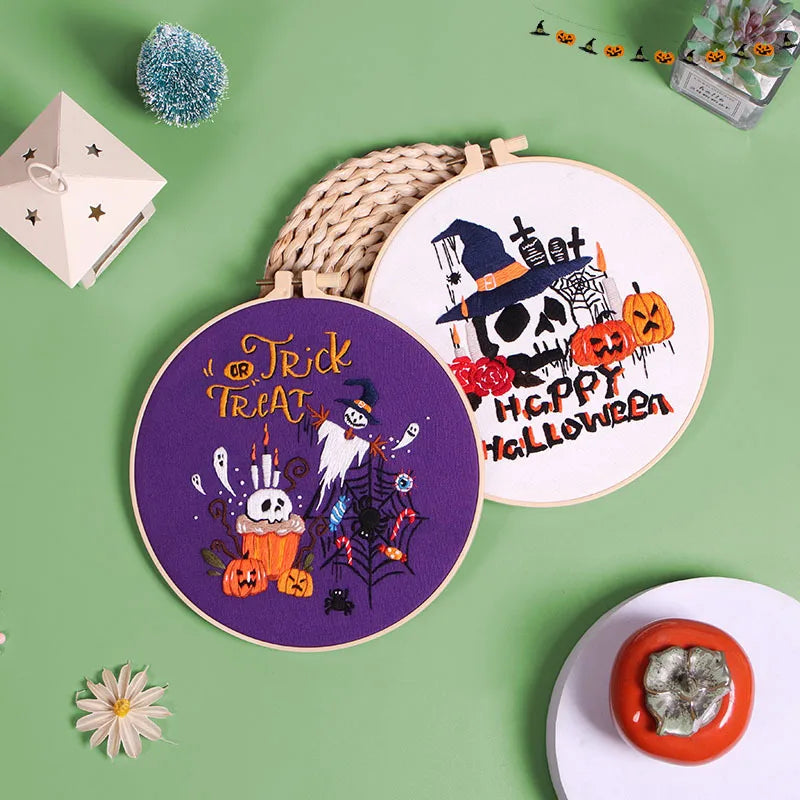 Spooky Halloween Embroidery Kit Collection – 7 Designs