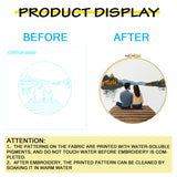 Romantic Lake Couple Embroidery Kit – Cozy Dock Scene Needlepoint Pattern with Peaceful Nature & Minimalist Love Art