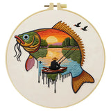 Sunset Fisherman Fish Embroidery Kit Kits For Stitchers