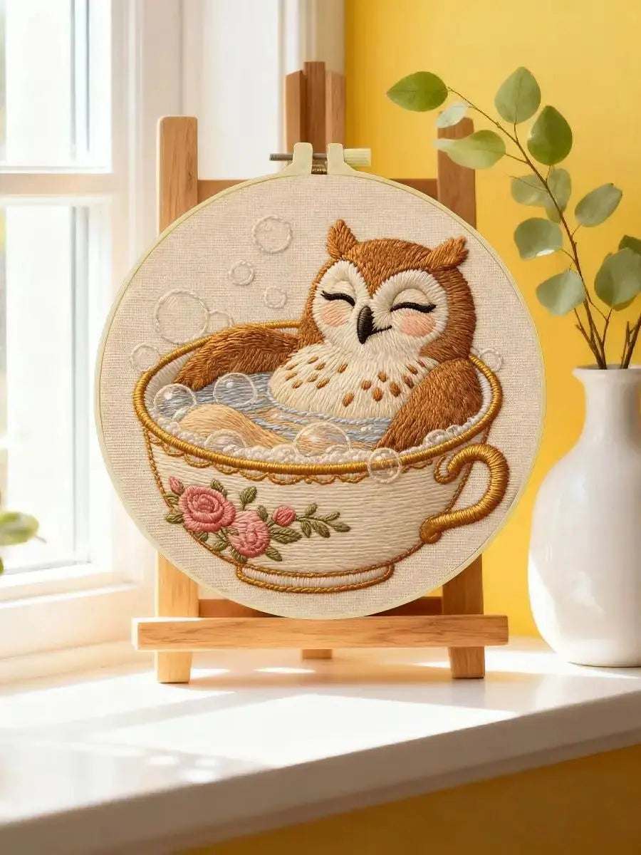 Cozy Owl Teacup Embroidery Kit Kits For Stitchers