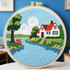 Cozy Cottage Riverside Embroidery Kit for Adults – Whimsical Country House DIY Hand Embroidery Hoop Art Beginner Needlecraft Gift